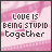 Animated contact sheet of 25 frames showing a pink background with text "LOVE IS BEING STUPID together" in varying color and position across frames.