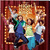 Pixelated image with four figures in dynamic poses against a red curtain background, split into four colored sections with text overlays.