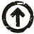 Black arrow pointing upward inside a circular border on a white background, rendered in pixelated style with visible dithering.