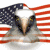 Animated sequence of an eagle's head against a waving American flag background with red and white stripes and blue field with white stars.