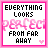 Four identical square with pink borders display pixelated text reading "EVERYTHING LOOKS PERFECT FROM FAR AWAY" and a small pink heart symbol