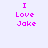 Four display 'I Love Jake' text in pink pixelated font on white, light purple, dark blue, and gradient purple backgrounds