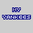 Static image of 'MY YANKEES' text in blue pixelated font above two baseball player portraits on a gray background.