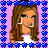 Pixelated cartoon-style buddy icon featuring a girl with long brown hair and blue eyes, framed by a blue star border on a pink background with a heart-shaped text box reading "Crazy in LOVE".