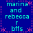 Blue background with cyan text reading "marina and rebecca r bffs" arranged in a pattern, bordered by pink dashed lines and asterisks