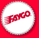 Six circular white icons with red 'FAYGO' text and motion lines on red background, arranged in two of three