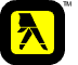 Yellow square with black rounded corners containing a stylized figure in various poses, each frame showing sequential movement of limbs.