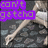 Pixelated image of a person in white clothing lying on rocky ground with purple text boxes displaying partial phrases.