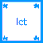 nine square with blue borders and star decorations, each containing text: 'let', 'me', 'love', or 'you' in varying shades of blue