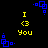Yellow text "I <3 You" and blue pixelated square patterns on a black background, with no visible animation changes across observations.