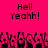 Pixelated text and figures on a bright pink background with repeated 'Hell Yeah!' text and black-and-pink pixel art figures.