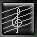 Pixelated icon with white musical notes on dark background, framed by diagonal lines and silver border.
