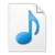 Blue musical note icon on white document with folded corner, rendered in pixelated style with gradient shading.