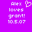 Pixelated text on purple background with heart symbol next to 'Alex' in first view, missing in second view.