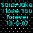 Cyan pixelated text on black background with white dots, repeated twice in a showing identical content across two