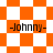 Four orange and white checkered patterns with "-Johnny-" text in black, each pattern showing distinct geometric arrangements of squares and diamonds.
