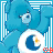 Two side-by-side animated frames of a blue Care Bear character with closed eyes and a crescent moon symbol on its belly, set against a white grid background.