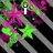 A pixelated animation with diagonal stripes and green stars, displaying sequential text changes from 'i' to 'love' to 'Steven<33'.