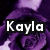 Four display purple roses with overlaid text: Kayla, Christine, Heaton. The rightmost is blank