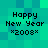 Pixelated green and blue checkered background with four identical 'Happy New Year 2008' text blocks arranged in a