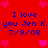 Red background with blue text reading "I love you Jen K. 7/9/08" repeated twice, surrounded by pink pixelated hearts.