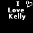Black background with white pixelated text reading "I Love Kelly" and a heart symbol replacing the word 'love' in one frame.