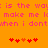 Pixelated text in pink on orange background with two of red and orange heart icons below