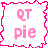 A contact sheet of three animated frames showing a pink-bordered square icon with "QT pie" text in light pink on white background, arranged 2x2 with one frame missing.