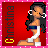 A red background displays a of identical pixelated figures with long dark hair, blue tops, and white wraps around their waists. Yellow text "Christina" appears vertically on the left side of each figure