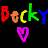 A 6-frame animated contact sheet showing a rainbow-colored text animation of 'Becky' with pink heart symbols, displayed on a black background.