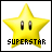 A pixelated yellow star with two vertical eyes and the text 'SUPERSTAR' below it on a white background.