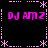 Pixelated pink text "DJ AMZ" repeated in four quadrants within a pink dotted border on black background.