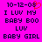 Pixelated text on bright pink background with red heart symbol above date, displaying affectionate phrases in black block letters.