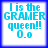 Four identical pixelated text with blue borders display 'I is the GRAMER queen!! O.o' in cyan text on white backgrounds