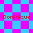 A static image with a blue and pink checkered background displaying the name 'Dominique' in red text four times.