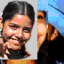 pixelated images shows a person with dark hair in various poses and outfits, including a blue head covering and a dark top with circular patterns