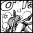 A 48x48 pixel animated buddy icon featuring a grayscale anime-style character with flowing hair and dynamic pose, paired with text elements on the right side of a contact sheet layout.