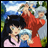 A 48x48 pixel animated buddy icon featuring two anime-style characters in a contact sheet layout with text on the right side.