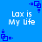 Blue background with white text 'Lax is My Life' and blue pixelated square animations in corners.