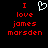 Red pixelated text reads "I love james marsden" with a white heart symbol above the word "love", displayed on black background.