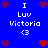 Blue background with white text "I Luv Victoria <3" and pixelated hearts in red and purple, arranged symmetrically across the image.