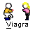 Pixel art animation of two figures: one in yellow shirt and white pants, the other in pink top and black pants. The figure in yellow extends a long object toward the other figure's head.