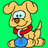 Pixelated cartoon dog with large ears, light brown fur, blue pants, red bow tie, and a brown nose, sitting against a solid green background.
