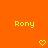 Yellow pixelated text 'Rony' appears twice on an orange background with two yellow heart symbols below.