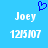Blue heart symbol above white text 'Joey' and date '12/5/07' on light blue background.