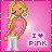 Pixel art contact sheet of two animated frames showing a blonde cartoon woman in pink top and gray pants with "I ❤️ PINK" text on pink background.
