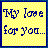Two yellow square with blue borders display pixelated text: left reads "My love for you..." and right reads "We need a new meter."