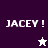Pixelated text 'JACEY!' appears on purple and white backgrounds with a small star icon changing color between frames.