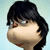 Pixelated cartoon character with black hair and large nose, shown in two side-by-side views where the right view has a purple rectangular overlay with cyan text.