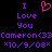 Pixelated text and symbols on black background: 'I Love You' with pink heart, 'Cameron<33Cameron<33', and date '*10/9/08*' in purple.